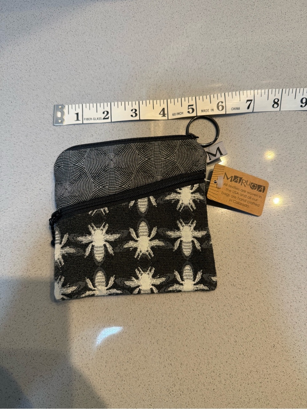 Maruca Black & White Bee Pattern Coin Pouch